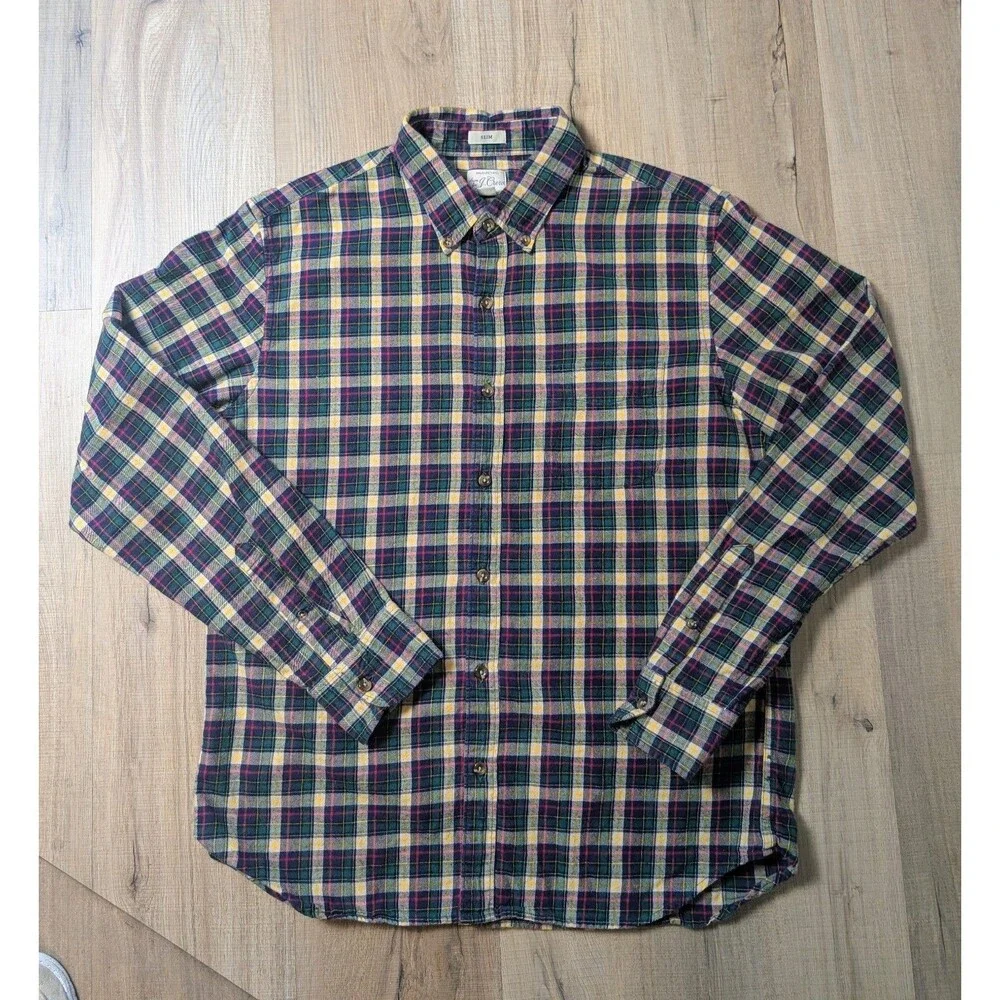 J. Crew Flannel Shirt Size L Plaid Brushed Twill Slim Fit Preppy Classic